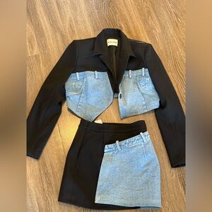 Black and Denim Blazer and Skirt Set